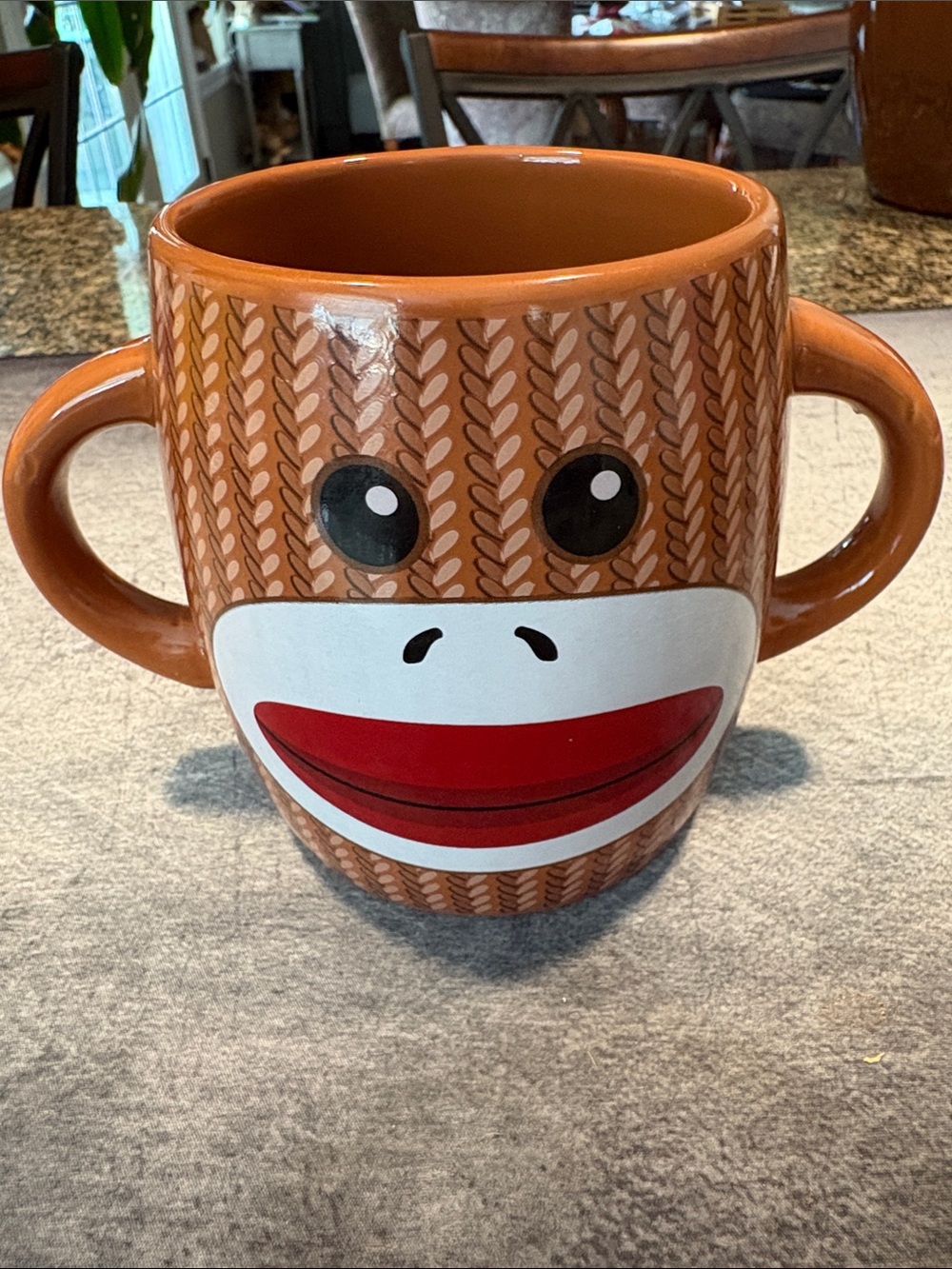 Playful Orange Sock Monkey Two-Handled Ceramic Mug